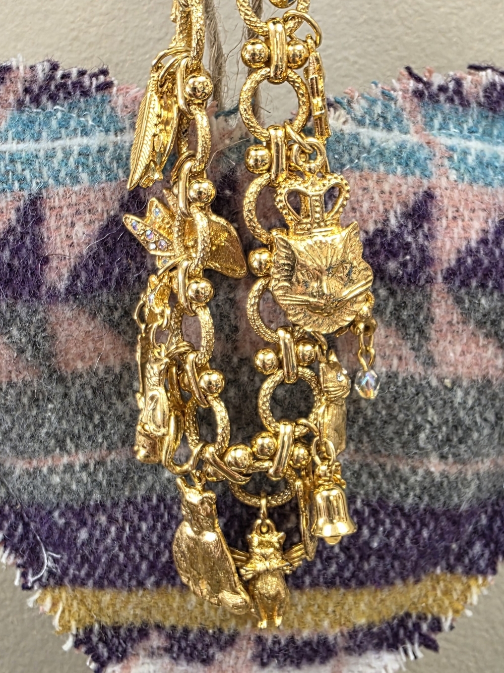 Vintage Kirks Folly Gold-Tone Whimsical Cat Lady Charm Bracelet - Picture 12 of 13